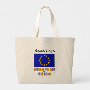 European Union and EU Flag with Your Name Large Tote Bag