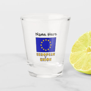European Union and EU Flag with Your Name Personal Shot Glass