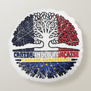 European Union EU Europe French France Tree Roots Round Cushion