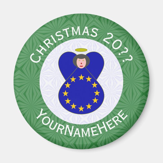 European Union Flag Christmas Angel Personalised Magnet (Front)