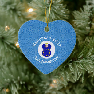 European Union Hanukkah Angel Name Year Heart Ceramic Ornament