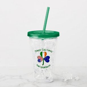European Union Irish American Flags Shamrock Acrylic Tumbler