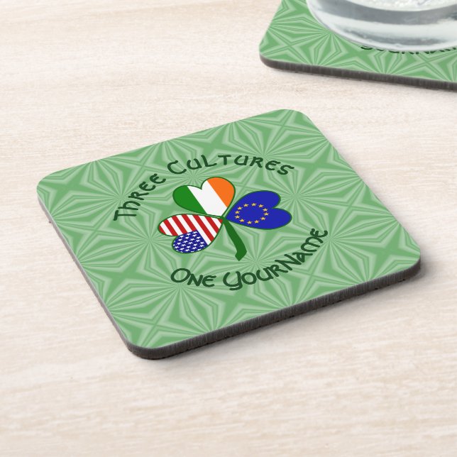 European Union Irish American Flags Shamrock  Coaster (Left Side)
