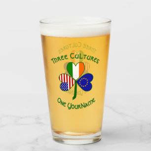 European Union Irish American Flags Shamrock Glass