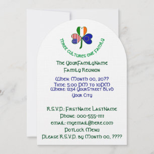 European Union Irish USA Shamrock Family Reunion Invitation