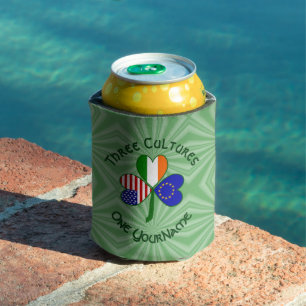 European Union Irish USA Shamrock Flag Personalise Can Cooler