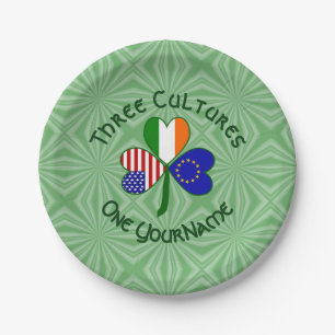 European Union Irish USA Shamrock Flag Personalise Paper Plate