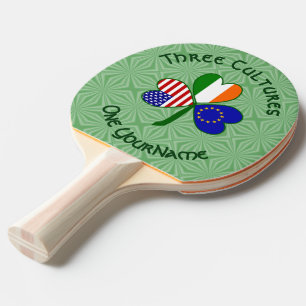 European Union Irish USA Shamrock Flag Personalise Ping Pong Paddle