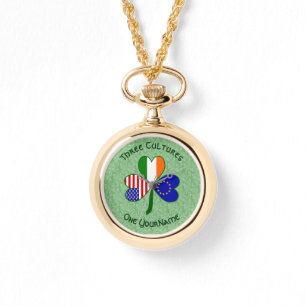 European Union Irish USA Shamrock Flag Personalise Watch