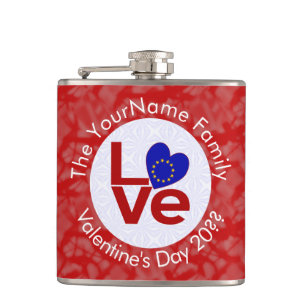 European Union Red LOVE Flag Personalised  Hip Flask