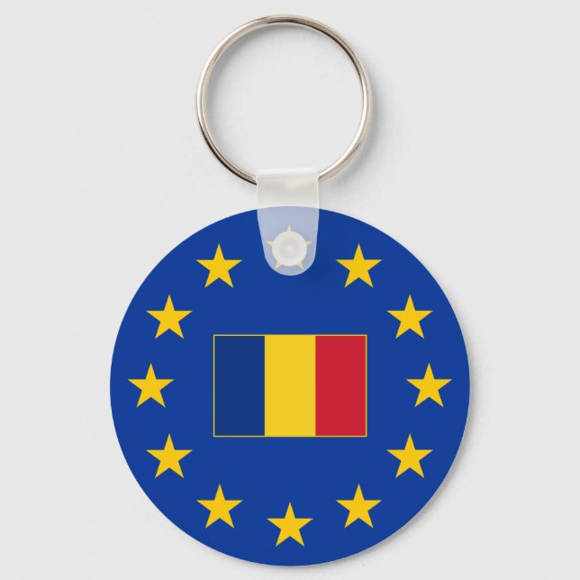 European Union Romania Basic Button Keychain (Front)