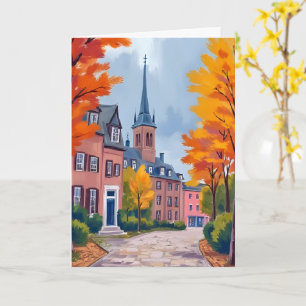 European Village Street Watercolor Travel Card