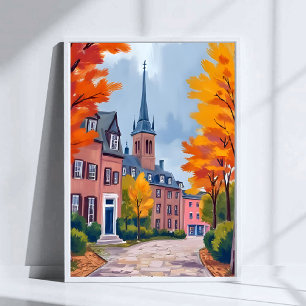 European Village Street Watercolor Travel Poster