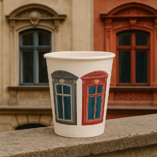 European Window Ornate Architectural Art Paper Cups