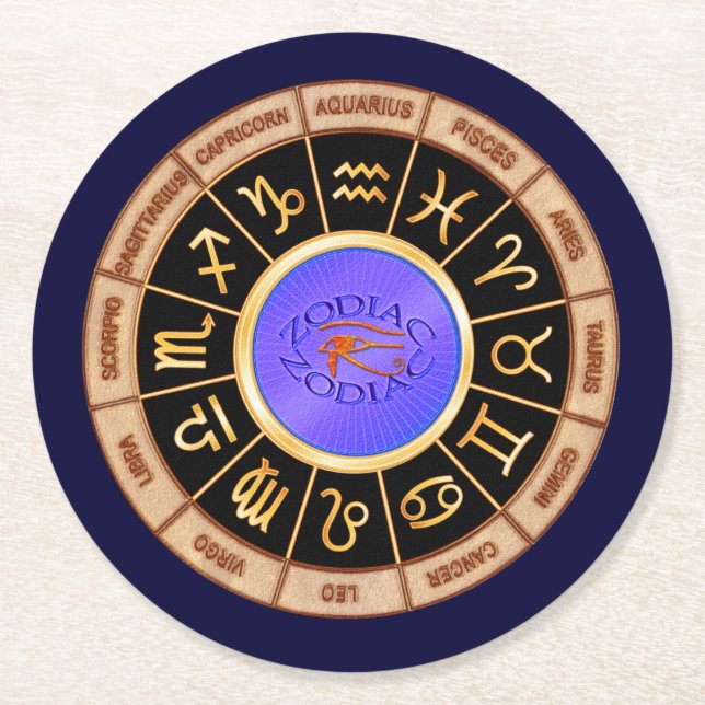 European Zodiac Signs Round Paper Coaster (Front)