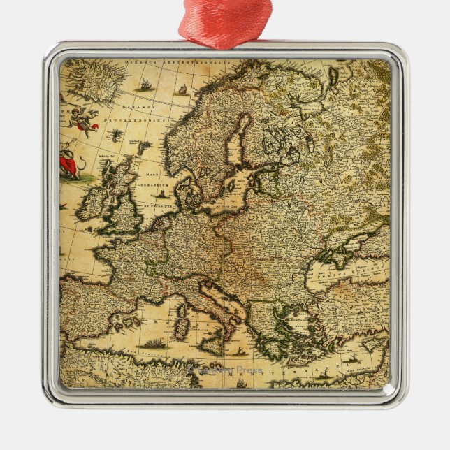 EuropePanoramic MapEurope Metal Tree Decoration (Front)