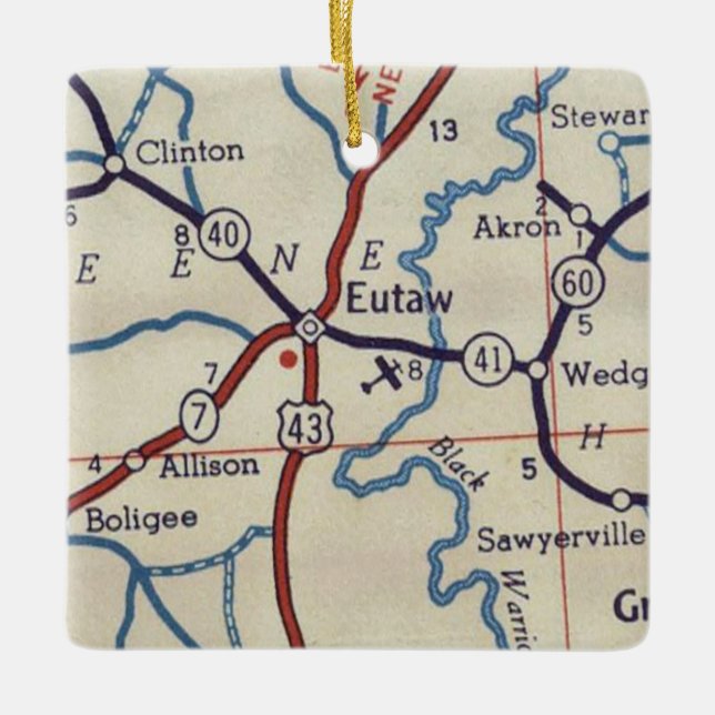 Eutaw AL Vintage Map Ceramic Ornament (Front)