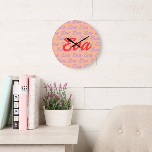Eva Name Repeating Pattern Design Large Clock (Reading Room)