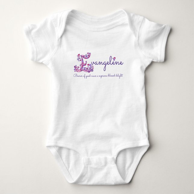 Evangelene girls name meaning E monogram Baby Bodysuit (Front)