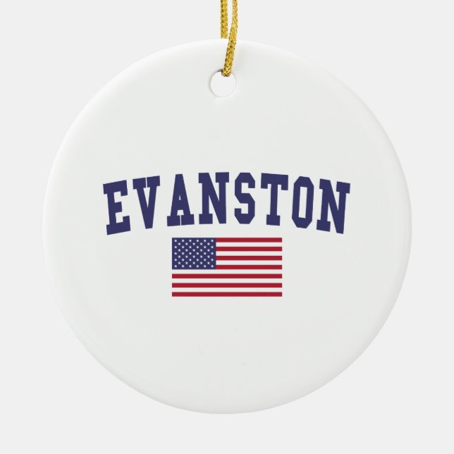 Evanston US Flag Ceramic Tree Decoration (Front)