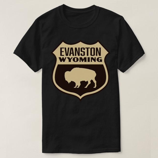 Evanston Wyoming Retro Buffalo Shield Tan T-Shirt (Design Front)