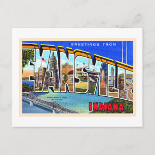 Evansville Indiana Vintage Large Letter Postcard