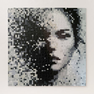 Evaporation Black and White Pixel Art Portrait Jigsaw Puzzle