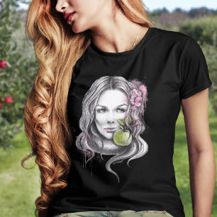 Eve and Apple Woman portrait Snake Drawing art T-Shirt