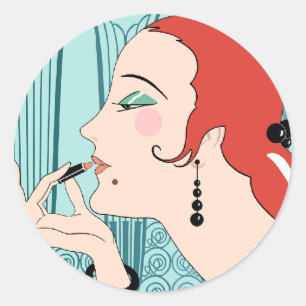 EVE, Art Deco Lady in Aqua and Teal Classic Round Sticker