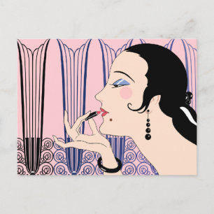 EVE, Art Deco Lady in Pink and Blue Postcard