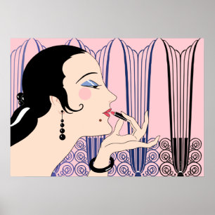 Eve, Art Deco Lady in Pink and Blue Poster