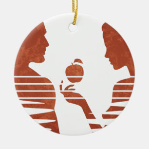 Eve Hands An Apple To Adam, Grunge Version 3/3 Ceramic Ornament