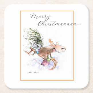 EVE Painted Christmas  Reindeer and bunny Square Paper Coaster