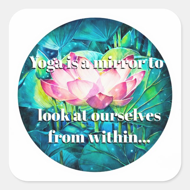 EVE Painted Lotus Flower Button & Yoga Quote Square Sticker (Front)