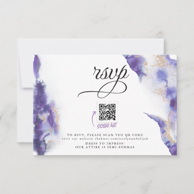 Evelyn Amethyst Watercolor Geode  BarefootBride™ RSVP Card (Front)