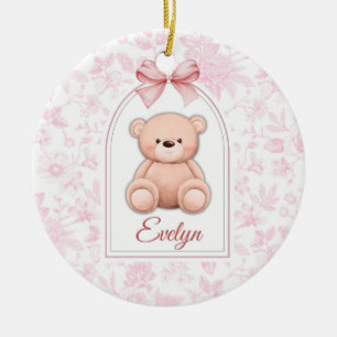 Evelyn Custom Pink Teddy Bear Nursery Design Ceramic Ornament