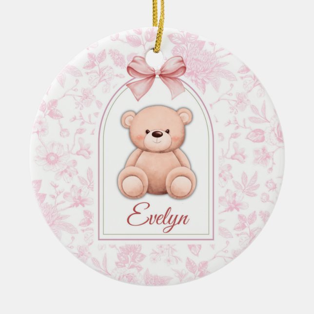 Evelyn | Custom Pink Teddy Bear Nursery Design  Ceramic Ornament (Front)