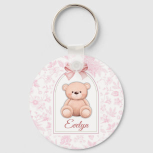 Evelyn Custom Pink Teddy Bear Nursery Design Key Ring