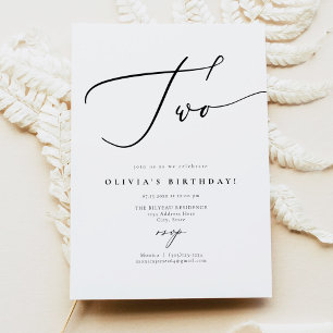 EVELYN Elegant Calligraphy Script 2nd Birthday Inv Invitation