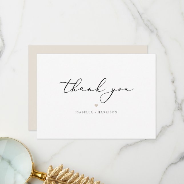 EVELYN Elegant Calligraphy Script Modern Minimal T Thank You Card (Front/Back In Situ)