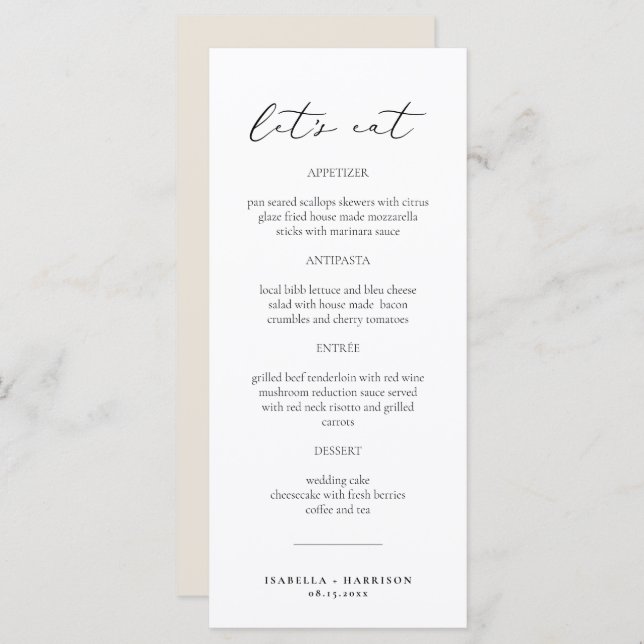 EVELYN Elegant Modern Script Classic Menu Card (Front/Back)