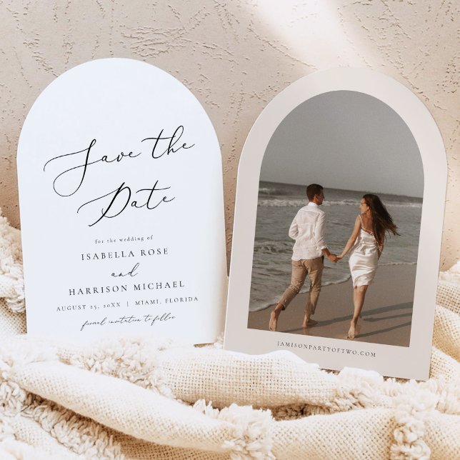 EVELYN Modern Script Arched Save the Date Invitation (Creator Uploaded)