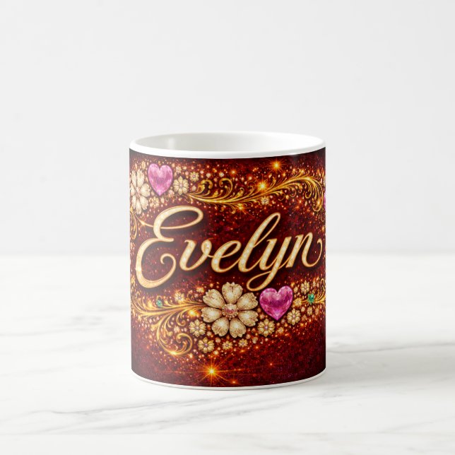 Evelyn Mug Pink Hearts Gold Script Romantic Gift (Center)