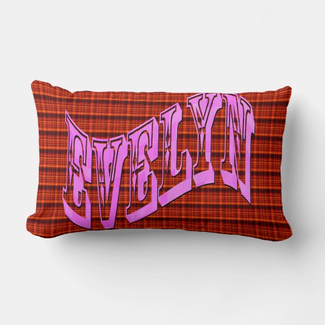 Evelyn Name On Red Tartan Print Lumbar Cushion (Front)
