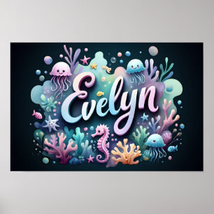 Evelyn Ocean Nursery Underwater Sea Animals Poster