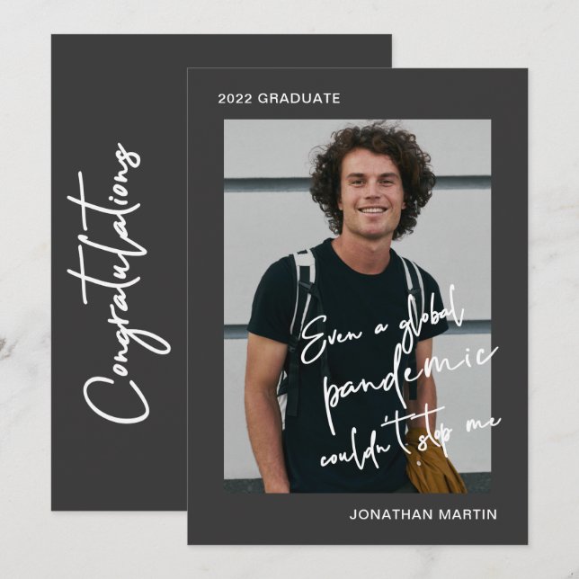 Even a Pandemic One Photo Grey Graduation Party Invitation (Front/Back)