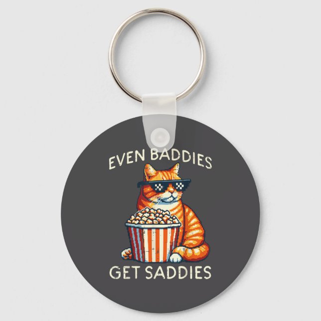 Even Baddies Get Saddies Cat Funny Saying Men Wome Key Ring (Front)