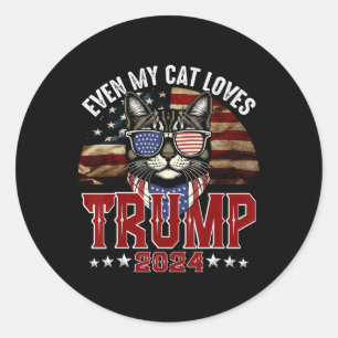 Even My Cat Loves Trump 2024 Usa American Flag 4th Classic Round Sticker