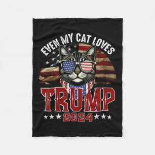 Even My Cat Loves Trump 2024 Usa American Flag 4th Fleece Blanket