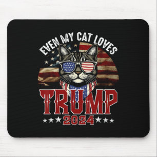 Even My Cat Loves Trump 2024 Usa American Flag 4th Mouse Pad